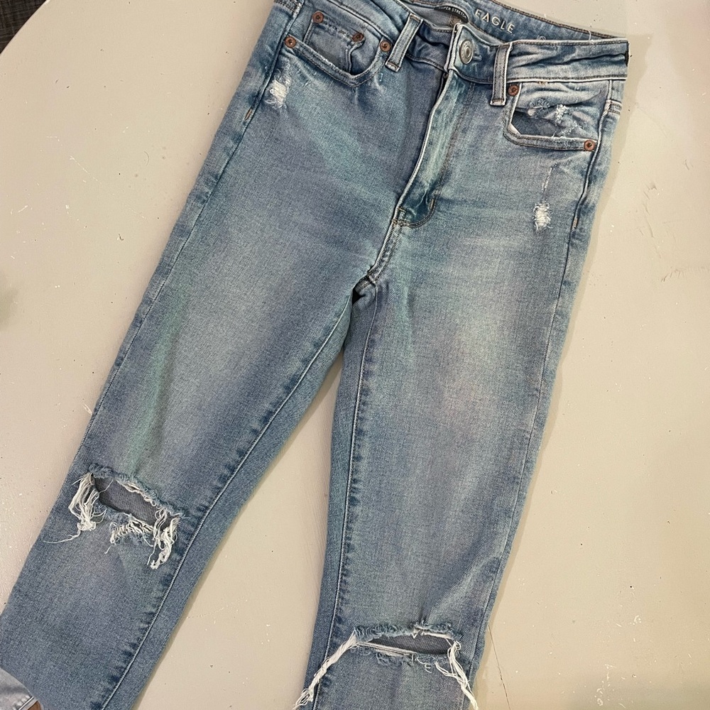 Women's American Eagle Distressed Super Hi-Rise Jegging Blue Jeans